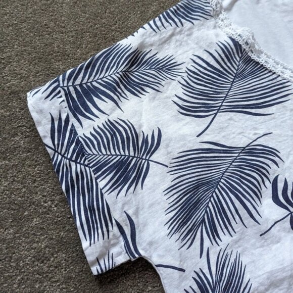 Modai linen cotton tropical leaf pattern crochet V-neck Tshirt blouse women's 3X - Picture 3 of 10